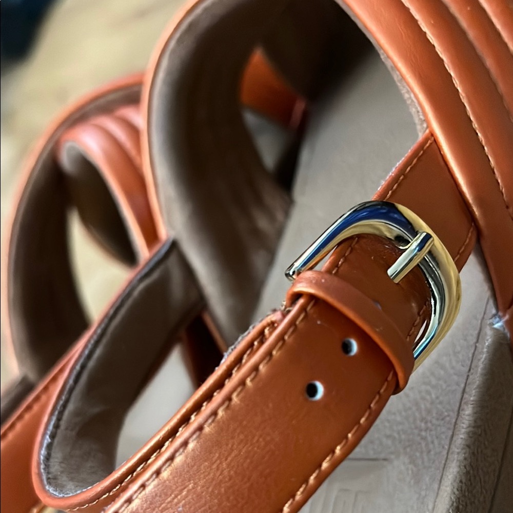 Fitflop Tan and Orange Sandals with Pleated Straps - Picture 10 of 11